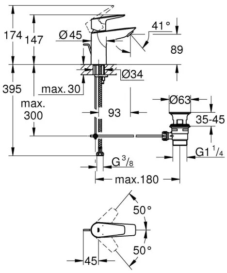 GROHE 24196001 - Miscelatore lavabo START, misura S, cromo lucido