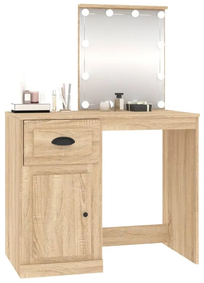 Toeletta con led rovere sonoma 90x50x132,5cm legno multistrato