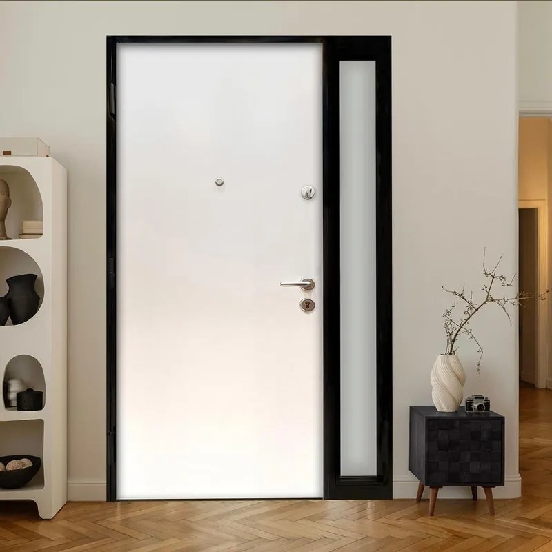Porta blindata MASTER Silentium Oak con vetro L 80 x H 210 cm in PVC rovere/bianco, apertura spingere a destra, falso telaio incluso