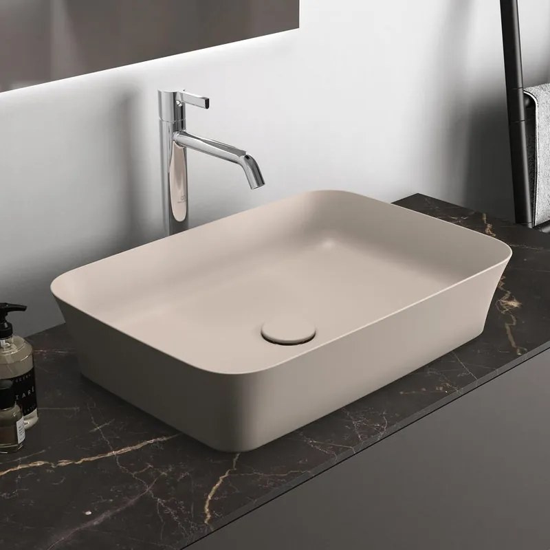 Lavabo da appoggio rettangolare in ceramica L 55 x H 12.5 x P 38 cm beige