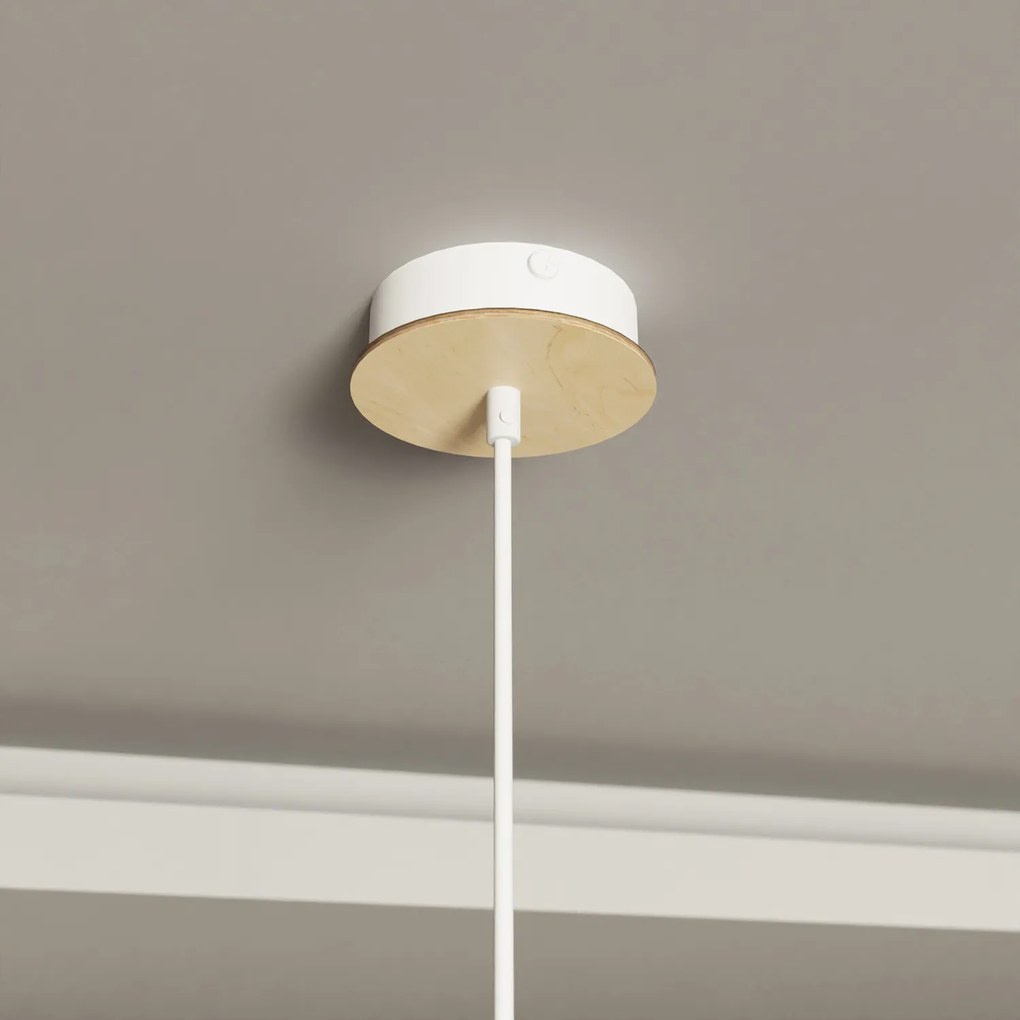 Sospensione Nordica Ishtar 1 Luce In Legno E Acciaio Bianco