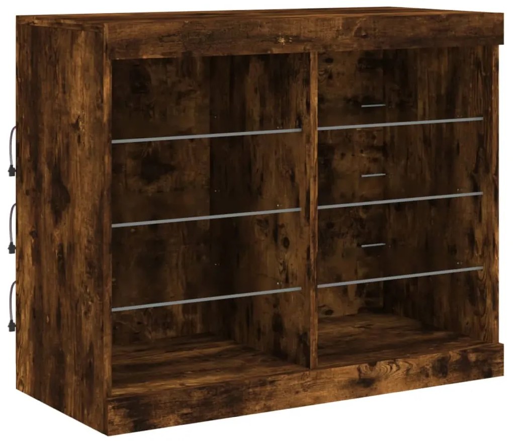 Credenza con luci led rovere fumo 81x37x67 cm