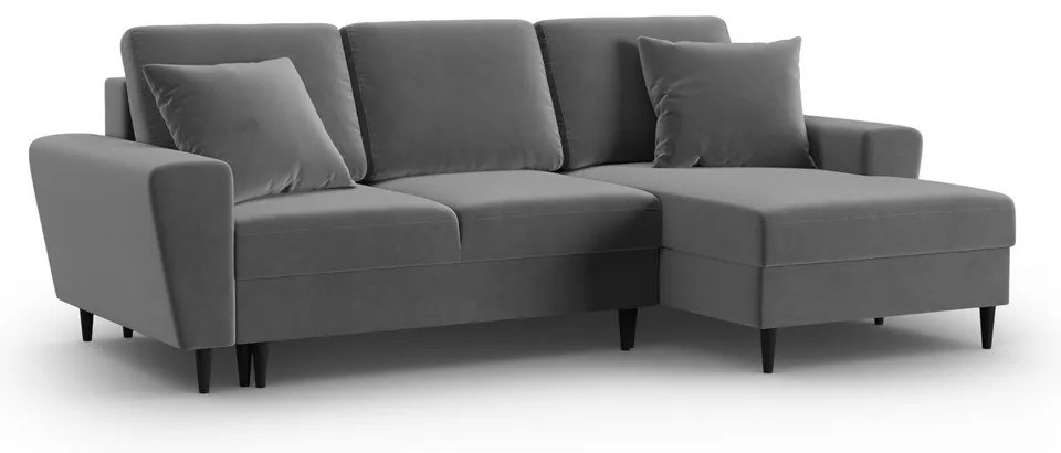 Divano angolare grigio chiaro allungabile e con contenitore (con penisola a destra/con chaise lounge) con rivestimento in velluto Kyoto – Cosmopolitan Design