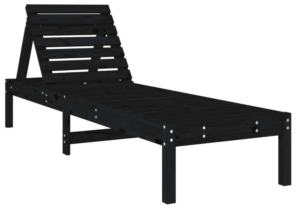 Lettini prendisole 2pz neri 199,5x60x74 cm legno massello pino