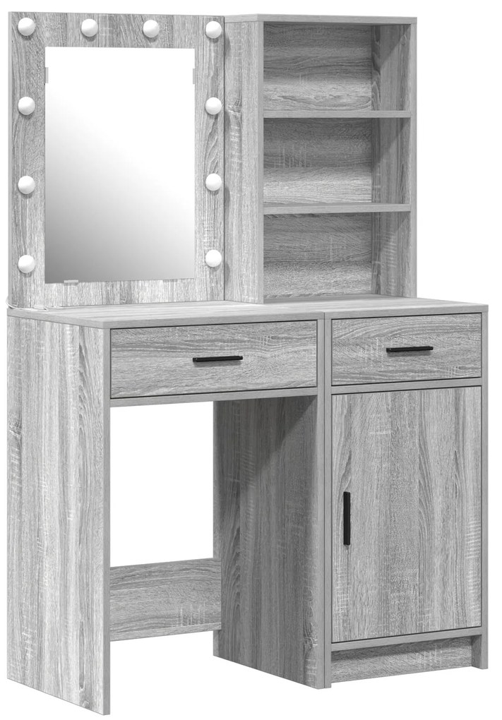 Set di tavolo da trucco a 2 pezzi con led grigio in legno ingegnerizzato di sonoma