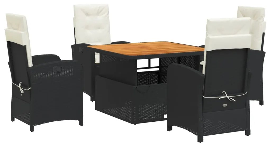 Set da pranzo da giardino 5 pz nero con cuscini in polyrattan