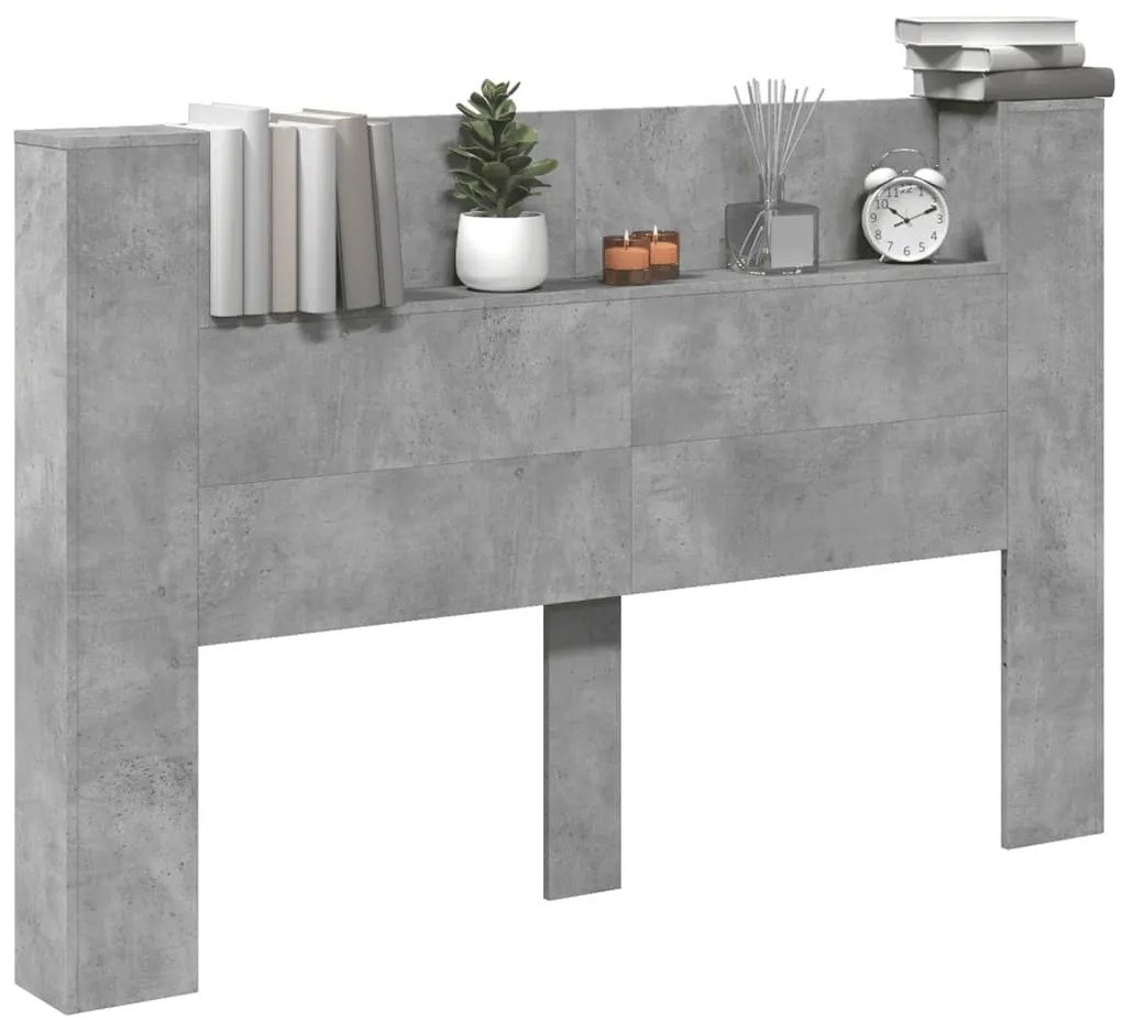 Testiera con contenitore a led grigio cemento 160x16,5x103,5 cm