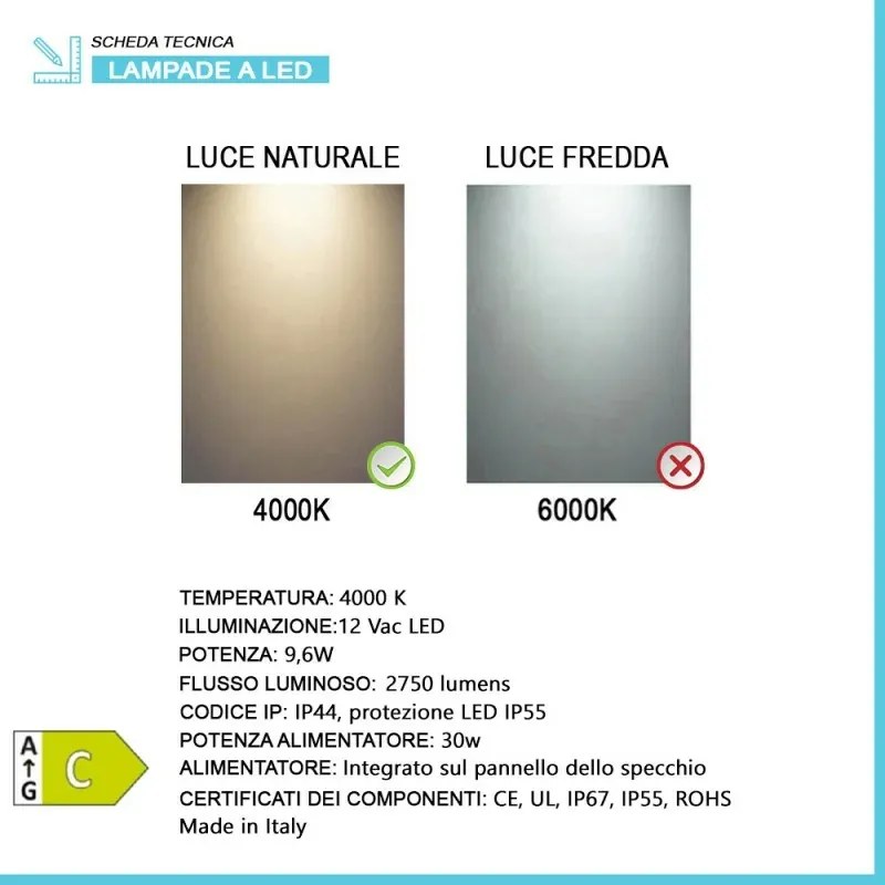 Specchio ovale LED 62x110 illuminazione perimetrale e installazione reversibile