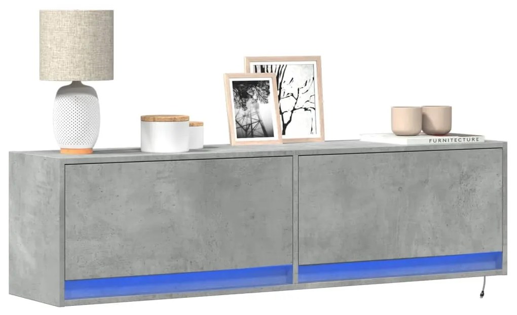 Mobile Tv A Parete Con Luci Led Grigio Cemento 140x31x38 Cm /