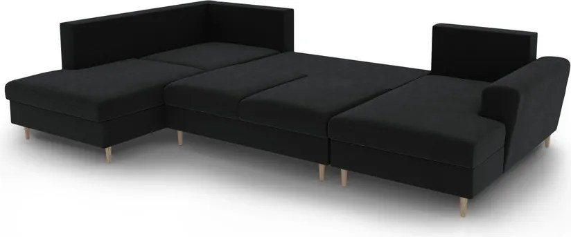 Divano angolare nero allungabile e con contenitore (con penisola a sinistra/a U) con rivestimento in velluto Kyoto – Cosmopolitan Design