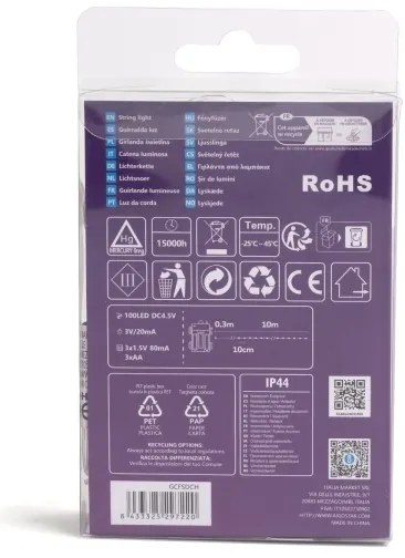 Aigostar - Catena luminosa LED per esterni 100 LED, 8 modalità, alimentazione 3x AA, 10,3 m, IP44, bianco caldo