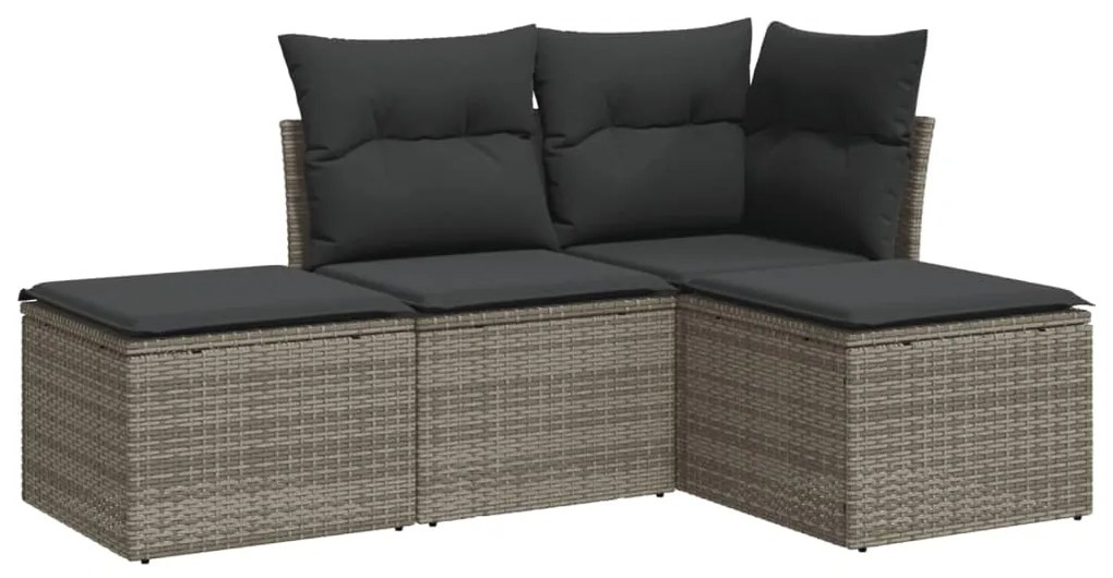 Set divani da giardino 4 pz con cuscini in polyrattan grigio