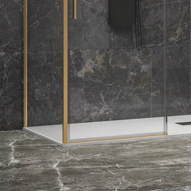 Box doccia oro satinato 80x100 scorrevole e fisso vetro 6mm altezza 200h | KLA-4000G - KAMALU