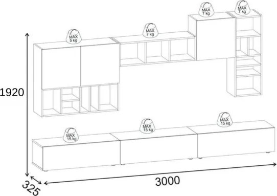 Parete Attrezzata 300 Cm Design Moderno Con Pensili Tortora E Noce Big