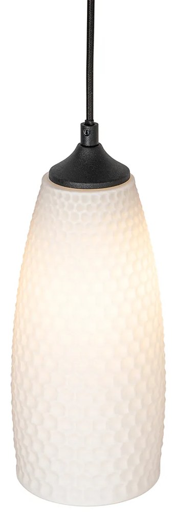 Lampada a sospensione Art Déco nera con vetro opale 8 luci - Hanne