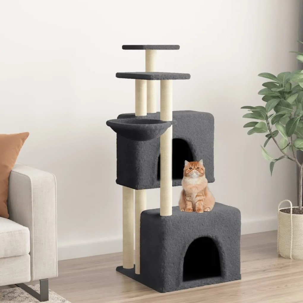 Albero per gatti con tiragraffi in sisal grigio scuro 122 cm