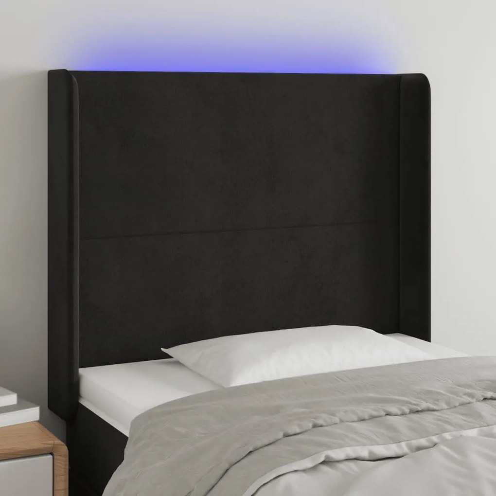 Testiera A Led Nera 83x16x118/128 Cm İn Velluto /