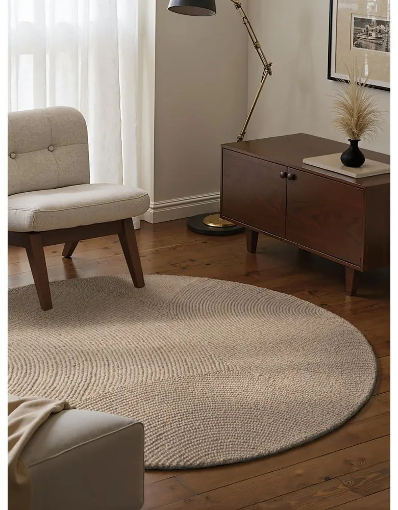 Tappeto rotondo beige in lana tessuto a mano ø 200 cm Eleni Light Beige – Hanse Home