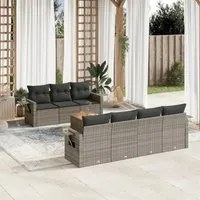 Set Divano da Giardino 8 pz con Cuscini Grigio in Polyrattan 3224471