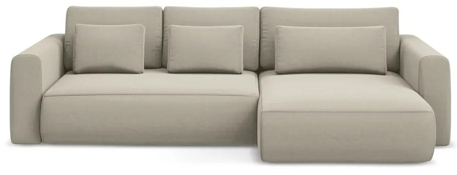 Divano angolare beige allungabile/con contenitore (con penisola a destra/con chaise lounge) con rivestimento in velluto Kapua – Makamii