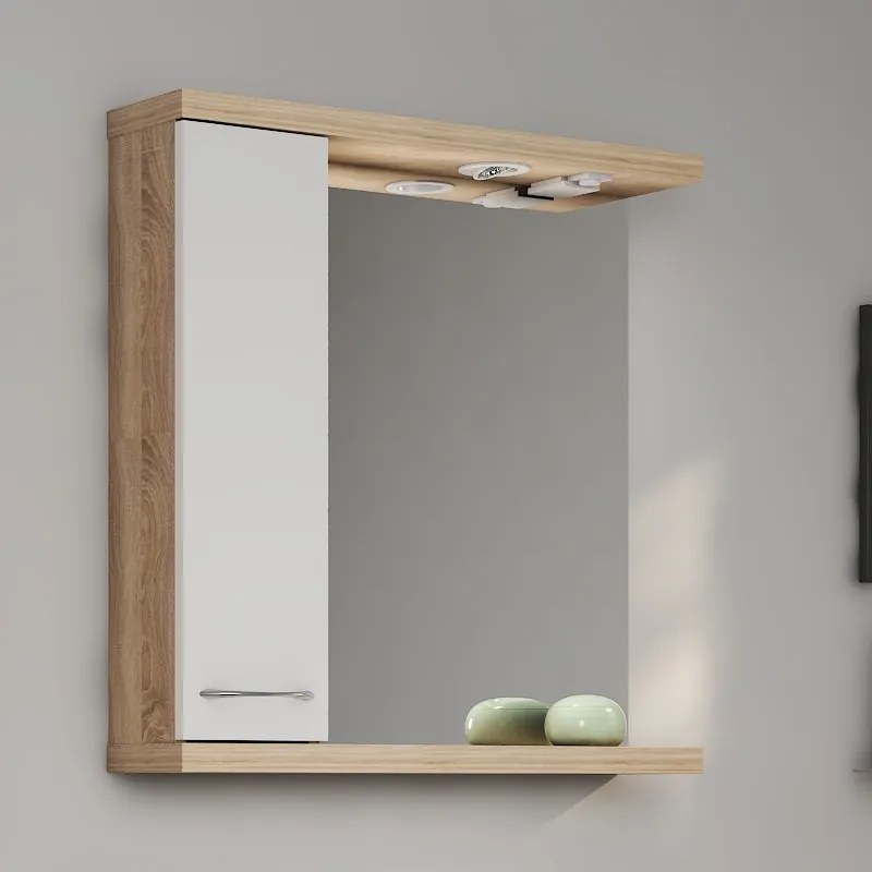 Kamalu - Composizione bagno a terra o sospesa 80 cm bicolore bianco e legno chiaro | LAC ESTIA-80