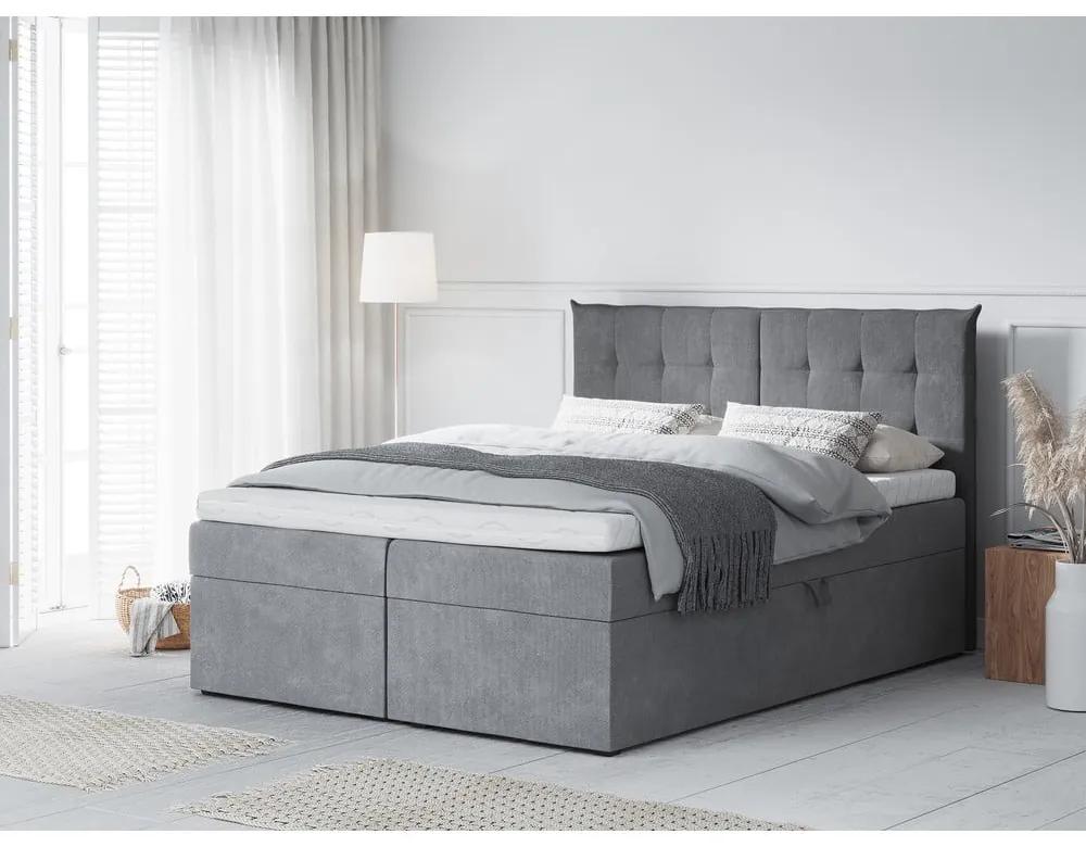 Letto boxspring grigio con contenitore 160x200 cm Echaveria - Mazzini Beds
