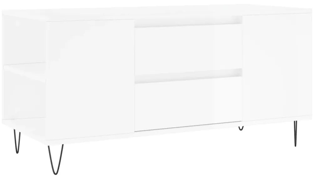 Tavolino salotto bianco lucido 102x44,5x50 cm legno multistrato