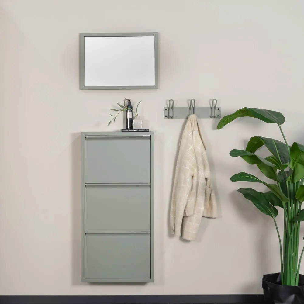 Scarpiera verde polveroso in metallo con ante ribaltabili 50x103x15 cm Billy – Spinder Design