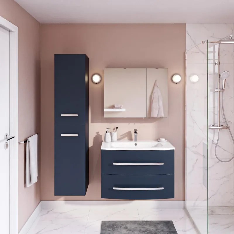 Mobile bagno sospeso con lavabo L 81.8 x H 53.7 x P 47.5 cm blu opaco 2 cassetti per vasca centrale Perla
