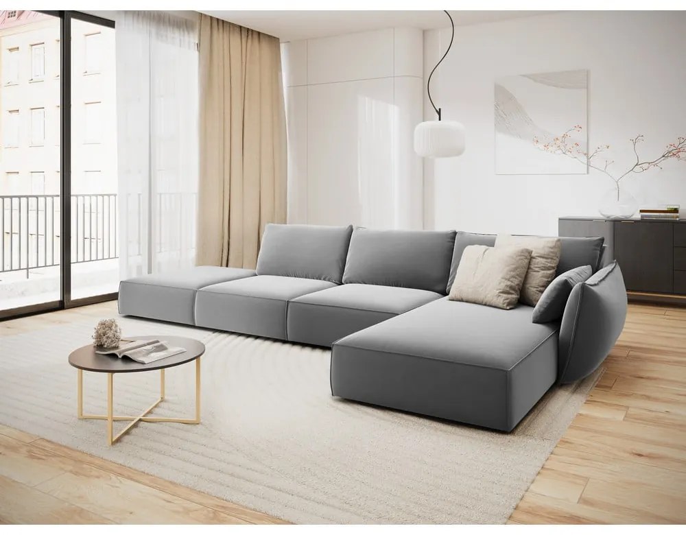 Divano angolare grigio chiaro (con penisola a destra/con chaise lounge) con rivestimento in velluto Vanda – Mazzini Sofas