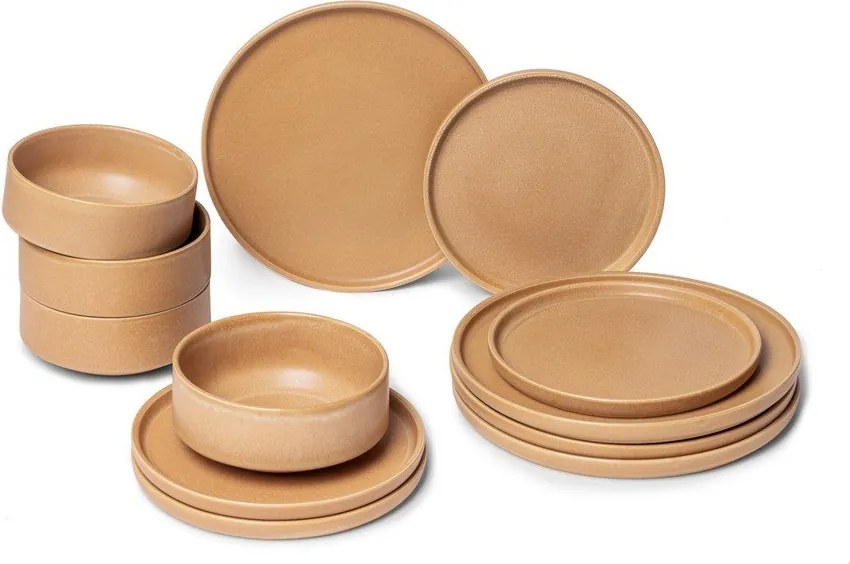 Set di piatti color salmone in gres 12 pz Malia - Bonami Selection