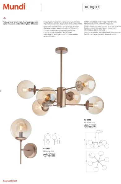 Redo 01-2942 - Applique MUNDI 1xE14/28W/230V rame/fumé