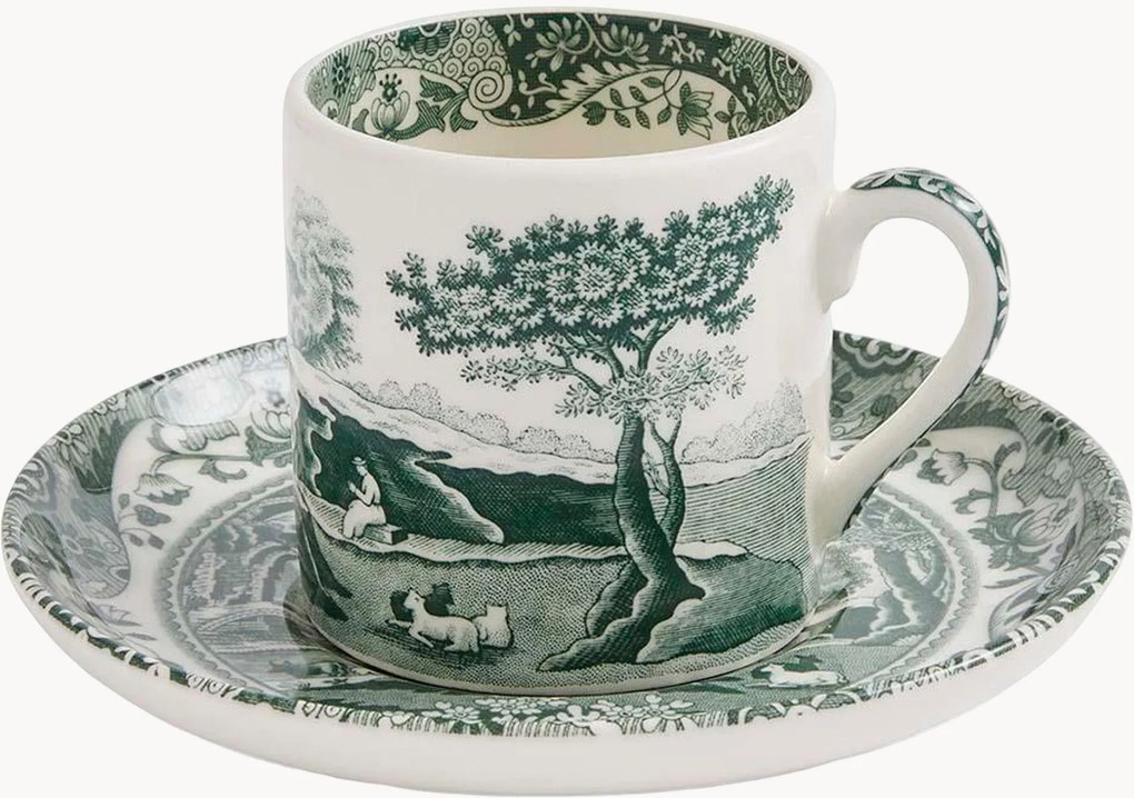Set di 4 tazzine e piattini in gres Heritage Green