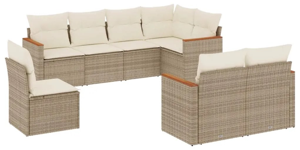 Set divano da giardino 8 pz con cuscini beige in polyrattan