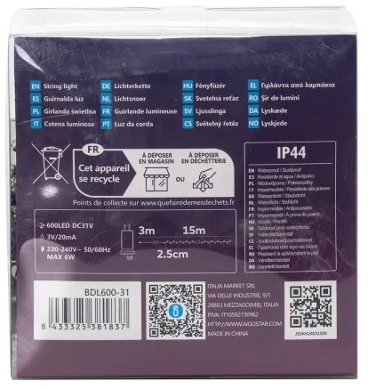 Aigostar - Catena LED natalizia da esterno 600xLED/8 funzioni 18m IP44 bianco caldo