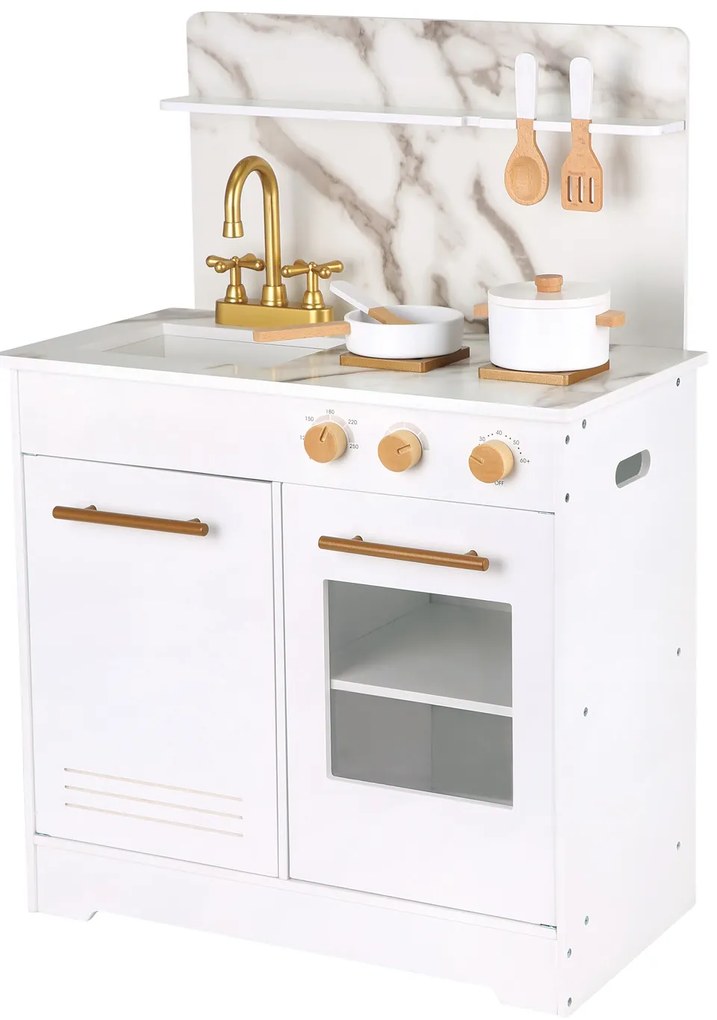 Cucina in legno - bianca con design effetto marmo