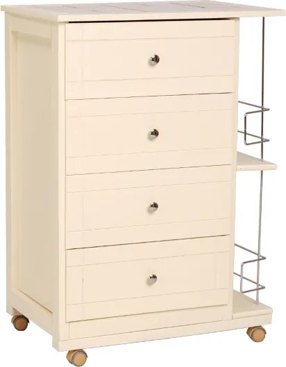 Carrello da cucina GIADA con 4 cassetti e portabottiglie Avorio