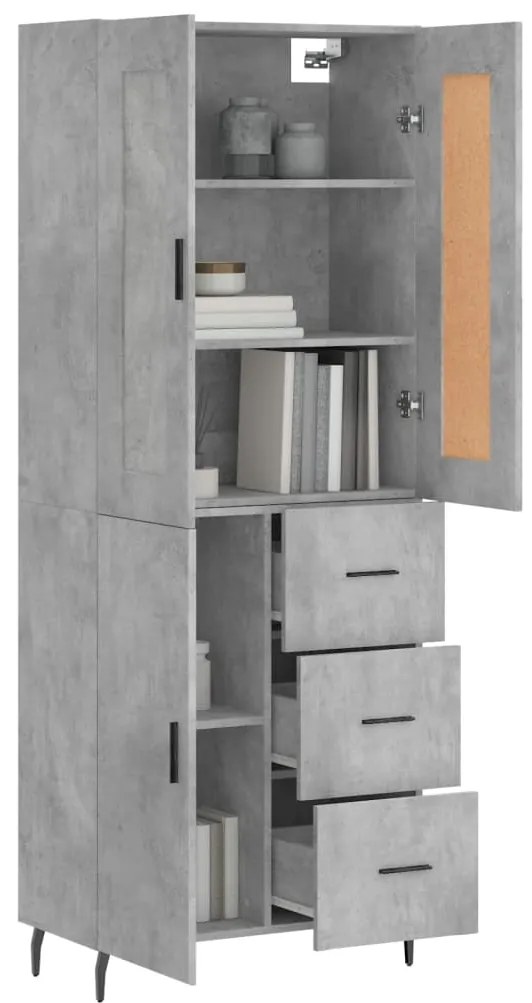 Credenza grigio cemento 69,5x34x180 cm in legno multistrato