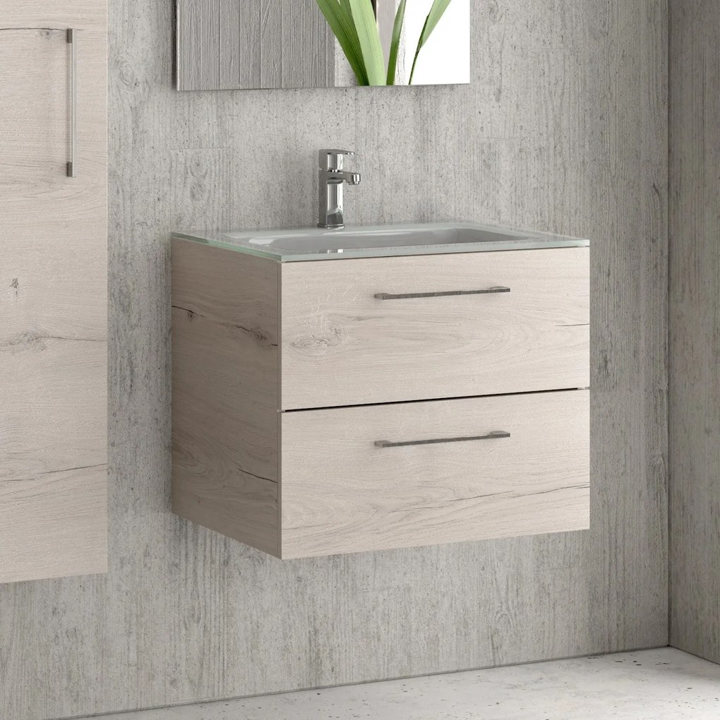 Composizione lavabo bagno con mobile 60 cm, colonna e specchio EL-60B - KAMALU