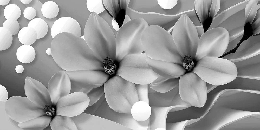 Quadro su tela – Magnolia in bianco e nero su sfondo astratto