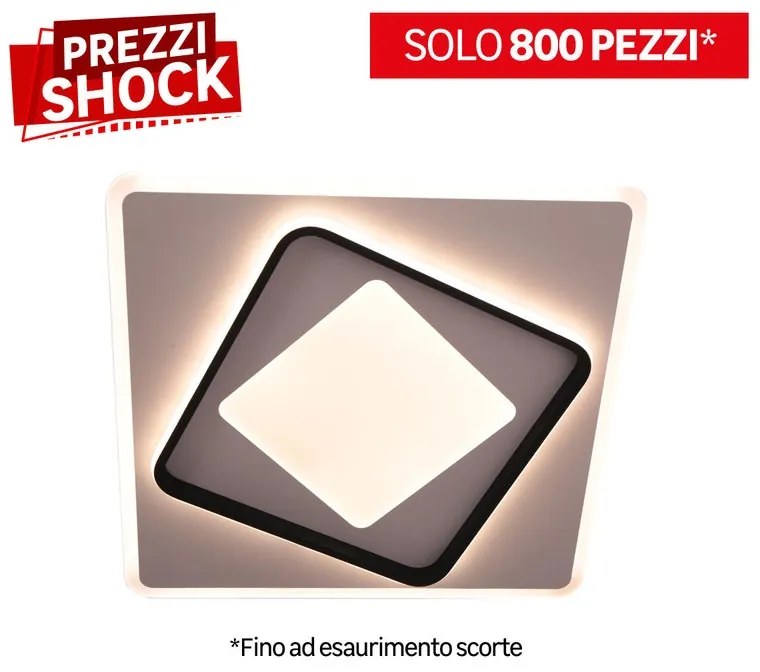 Plafoniera LED moderno LULU', nero 50x50 cm, luce con 3 temperature di colore dimmerabile, 5550 lumen