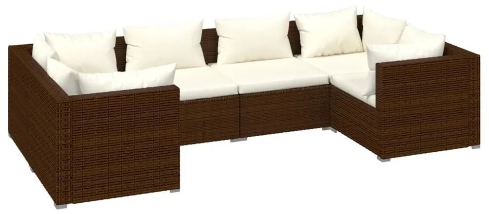 Set divani da giardino 6 pz con cuscini in polyrattan marrone