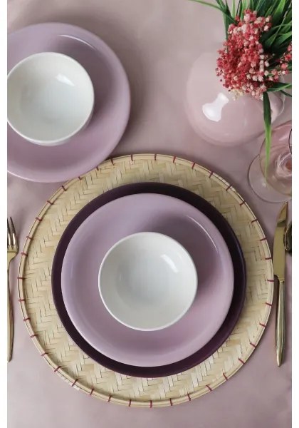Set da tavola 18 pezzi, viola/bianco, in ceramica