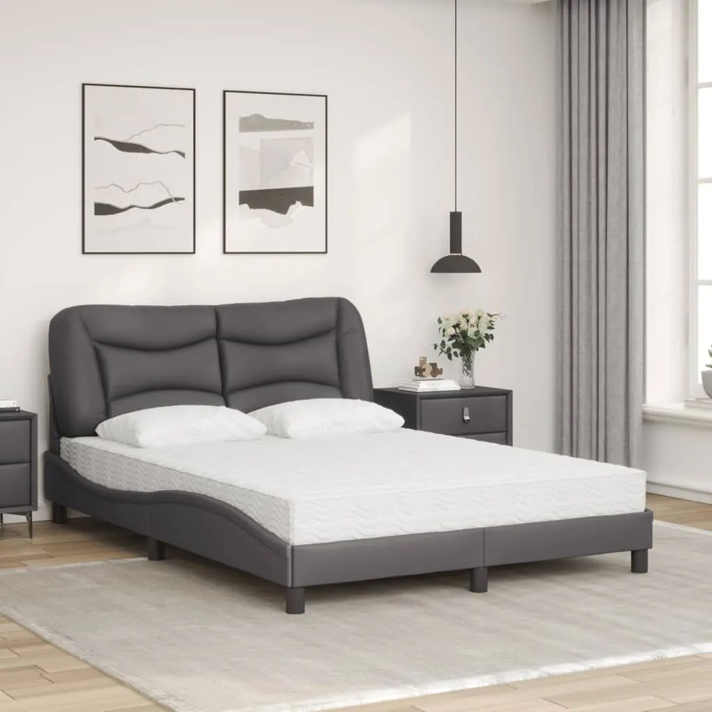 Letto con materasso grigio 140x200 cm in similpelle