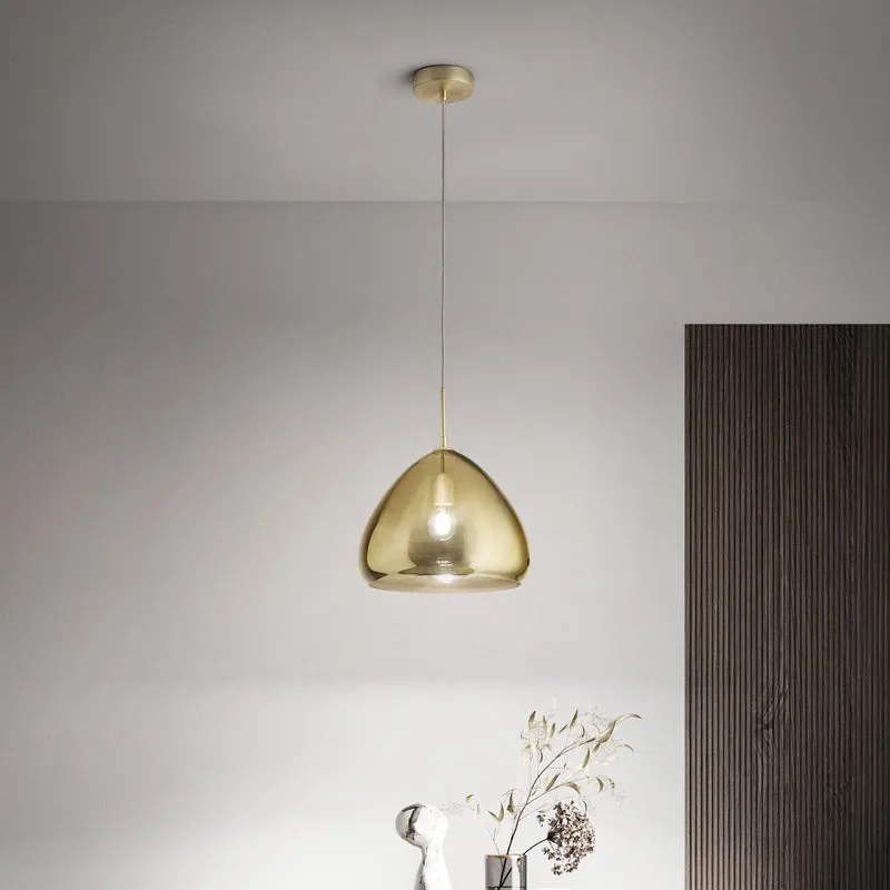 Lampadario Glamour Glow ottone paralume ambrato E27 LA MIA LUCE