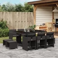 Set da Pranzo da Giardino 11 pz con Cuscini in Polyrattan Nero 3211147