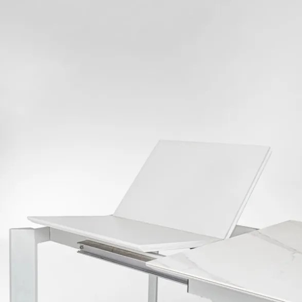 Tavolo Da Interno Allungabile 90x160-220 In Acciaio Piano In Ceramica Bianco-Grigio Briva Bizzotto