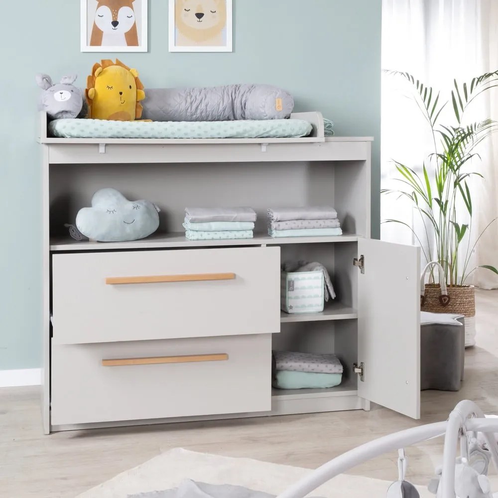 Cassettiera per bambini grigio chiaro con fasciatoio 107x98x75 cm Lea – Roba