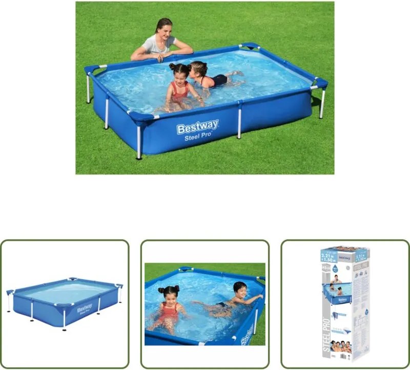 vidaXL Piscina con pareti in PVC e poliestere - Bestway Piscina Steel Pro 221x150x43 cm