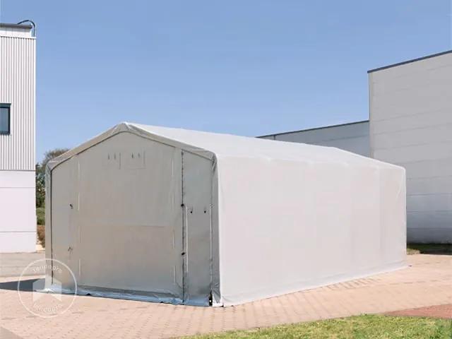 TOOLPORT 8x12 m tendostruttura, altezza 4,0m porta a pacchetto, PVC 850, grigio, con statica (sottofondo in terra) - (93946)